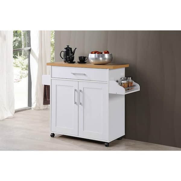 Hodedah White Kitchen Island With Spice Rack And Towel Holder Hik78 White The Home Depot