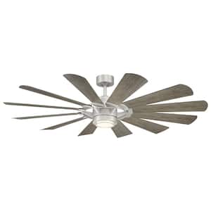 Wyndmill 65 in. 12-Blade Smart Steel Weathered Wood Ceiling Fan 3000K Integrated LED and Remote Control