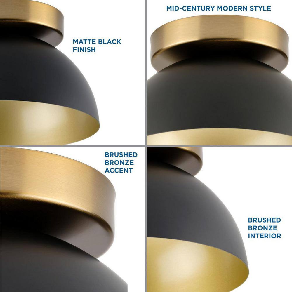 Eva Matte Black and Gold Mid-Century Modern Flush Mount Light