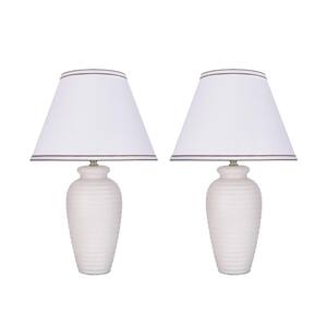 Aspen Creative Ceramic Table Lamps Set Of 2 - Light Blue Transitional Bedside Lamps With Linen Shades