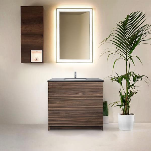 Element 36 in. W x x 22 in. D x 35 in. H Single Sink Bath Vanity in Dark Walnut with Galaxy Grey Quartz Top