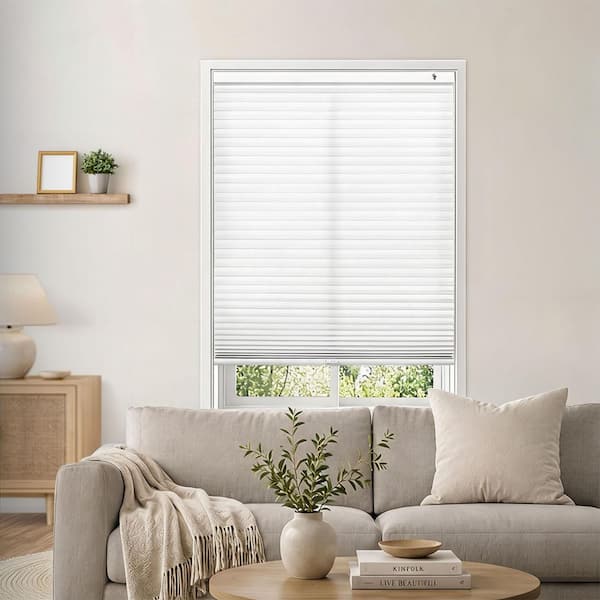 EZ Fit No Drill No Tool White Cordless Light Filtering Polyester 9/16 in. Cellular Shades-22.75 in. W x 48 in. L