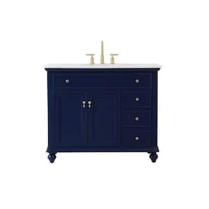 Simply Living 42 in. W x 21 in. D x 35 in. H Bath Vanity in Blue with Carrara White Marble Top