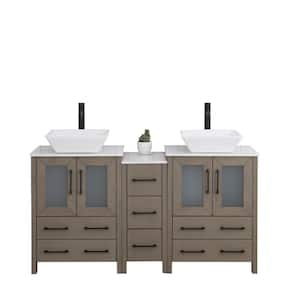 60 in. W Double Basin Driftwood Gray Bath Vanity with White Engineered Marble Top and Mirror