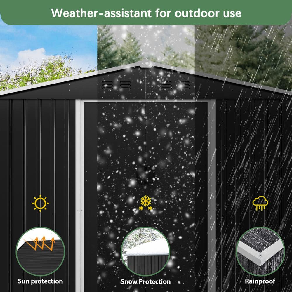 HOGYME 8'x12' Black Galvanized Steel Outdoor Storage Shed