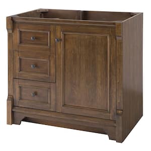 Creedmoor 36 in. W Bath Vanity Cabinet Only in Walnut with Left Hand Drawers