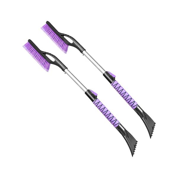 Automobile Fit Extendable Snow Brush and Ice Scraper Car Snow Removal Tool with Foam Grip 2-Pack Purple