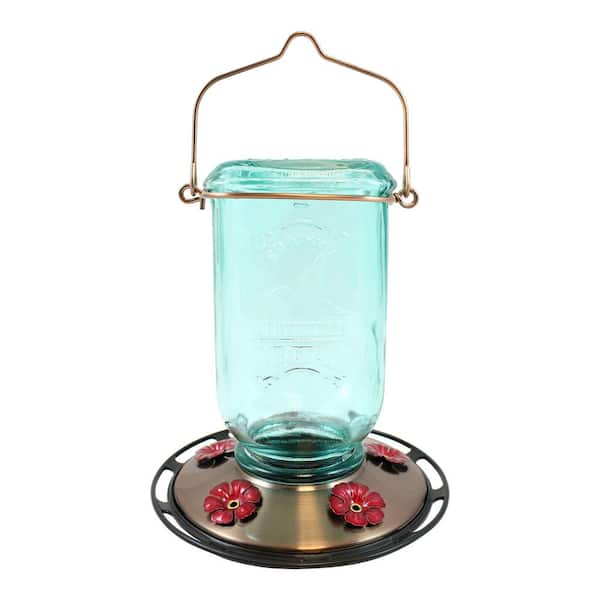 Red Mason Glass Wide Mouth Jar Bottle Hummingbird Feeder Holds 32oz of Nectar 