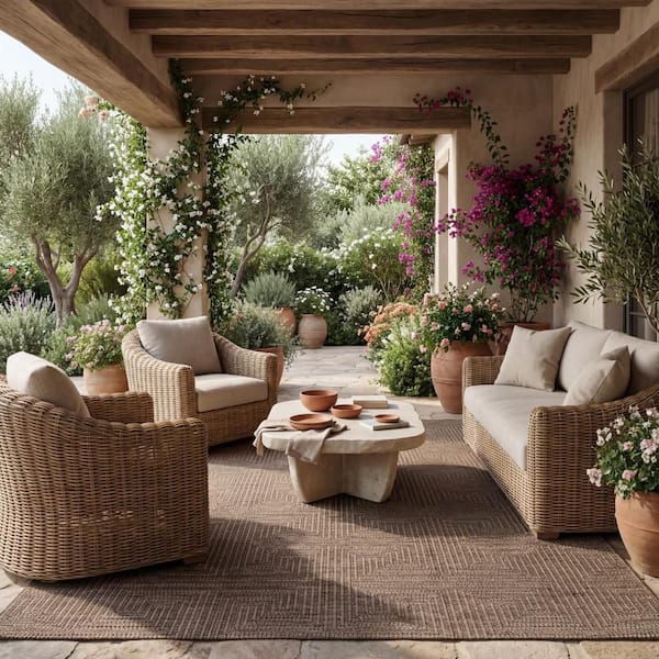 Morisse Geometric Brown 6 ft. x 9 ft. Outdoor Area Rug