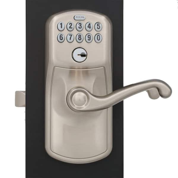 Schlage FE Series Accent-Camelot Satin Nickel Single-Cylinder Electronic  Deadbolt Lighted Keypad with Touchscreen