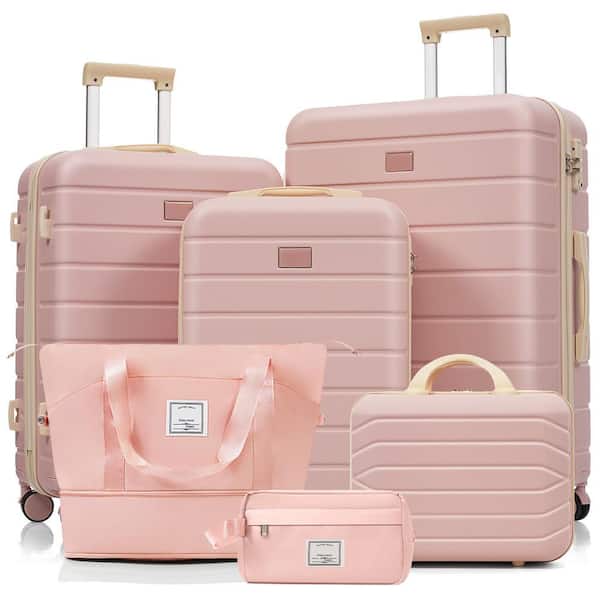 Polibi 6-Pieces Pink ABS Plastic Luggage Set with TSA Lock