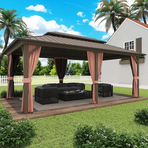 12 ft. x 20 ft. Aluminum Hardtop Gazebo with Double Galvanized Steel Roof, Netting and Curtains for Patio and Backyard