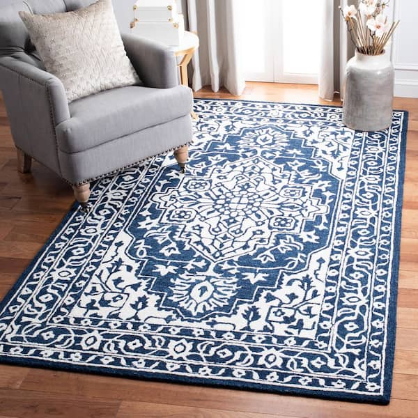 Micro-Loop Navy/Ivory 5 ft. x 8 ft. Medallion Oriental Area Rug