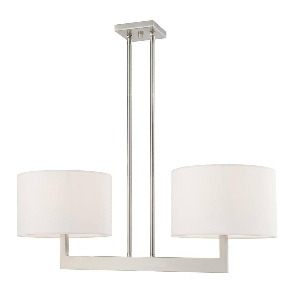 Brushed Nickel Contemporary 2-Light Drum Chandelier with Off-White Shade