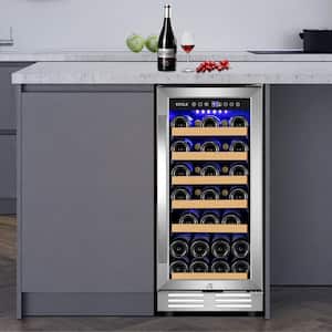 15 in. Single Zone 30-Bottle Cellar Cooling Unit Built- in Wine Cooler 6-Removable Shelves Silver Wine Refrigerator