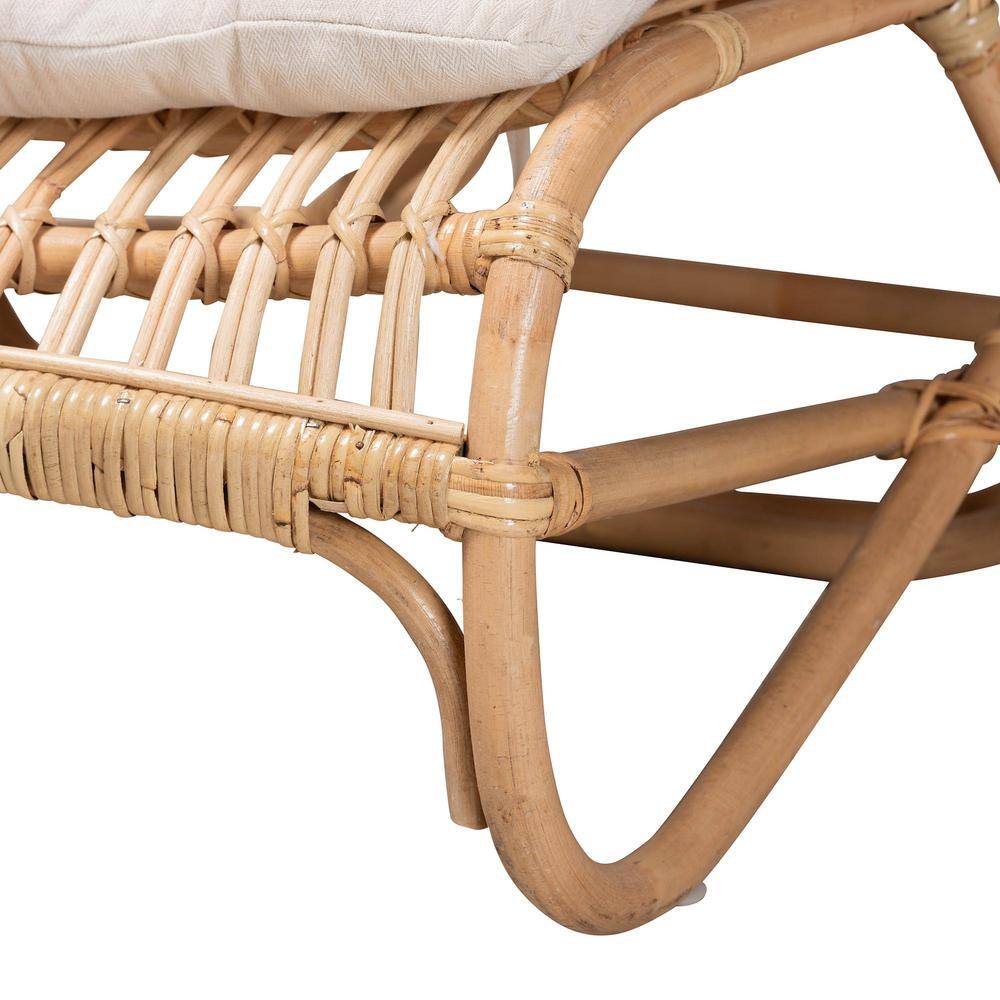 Handcrafted Natural Brown Rattan Chaise with Cushions