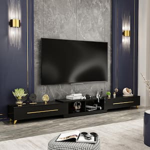 Modern Wood Black TV Media Console Entertainment Center with Adjustable Length and-Drawers Fits TV's up to 100 in.