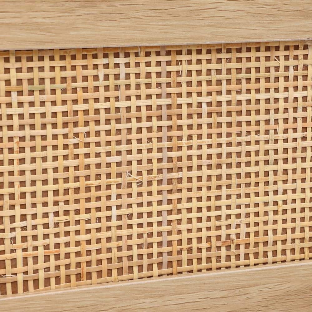 Mid-Century Black and Rattan 5-Drawer Vertical Chest