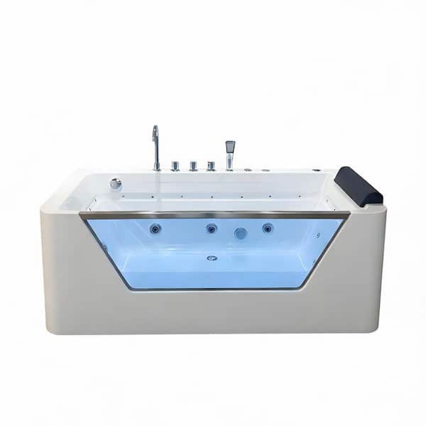 67 in. x 32 in. Whirlpool Jetted Bathtub with Rectangle Drain in Milk White Acrylic and Tempered Glass Panel