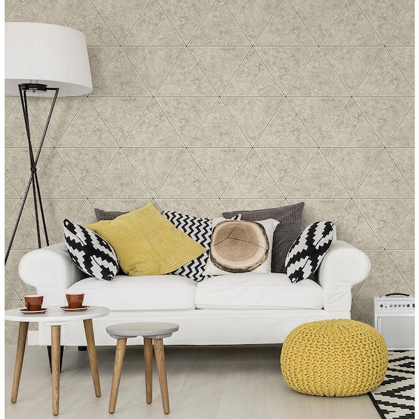 Polished Concrete Off-White Geometric Paper Strippable Roll (Covers 56.4 sq. ft.)