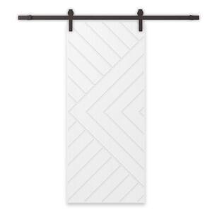 Chevron Arrow 42 in. x 84 in. Fully Assembled White Stained MDF Modern Sliding Barn Door with Hardware Kit