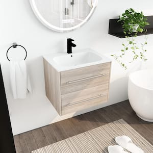 18.1 in. D x 20.2 in. H x 24 in. W Modern Floating Wall-Mounted Bathroom Vanity with White Single Acrylic Sink in Wooden