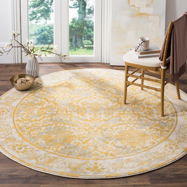 Evoke Ivory/Gold 7 ft. x 7 ft. Round Border Area Rug