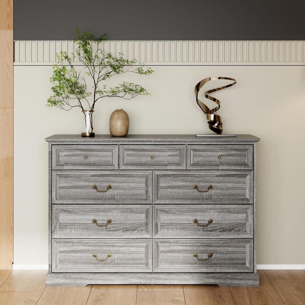 FUFU&GAGA Stone Gray 9 Drawer 51.9 in. Wide Chest of Drawers with