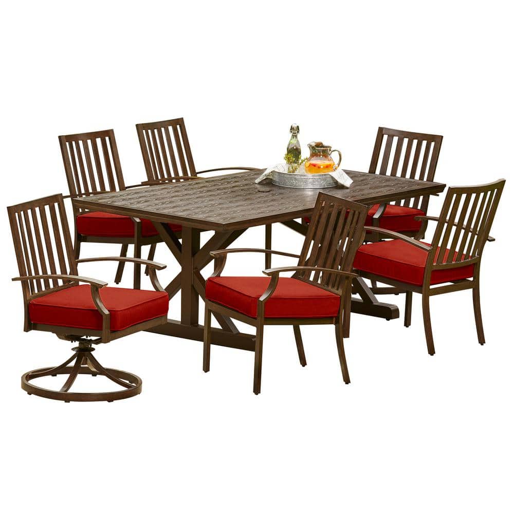 Royal Garden Bridgeport Heights 7Piece Aluminum Outdoor Dining Set with Red Cushions LAKDST713