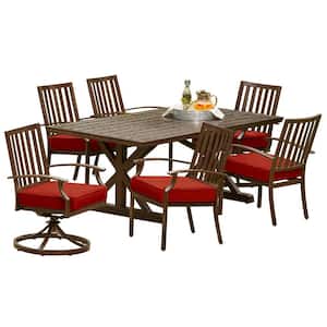 Bridgeport Heights 7-Piece Aluminum Outdoor Dining Set with Red Cushions