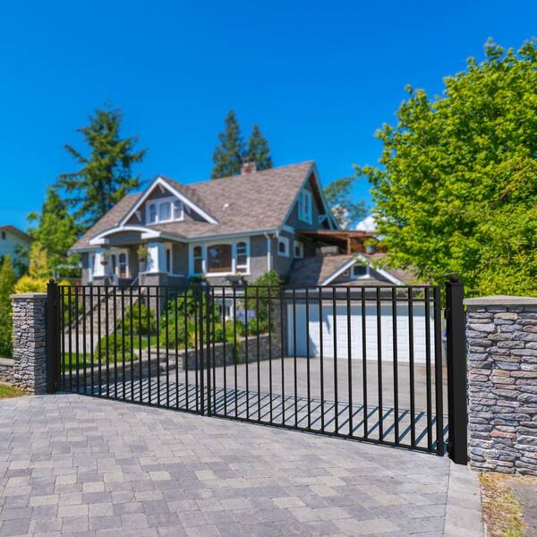 ALEKO Madrid 16 ft. x 6 ft. Black Steel Dual Driveway Fence Gate