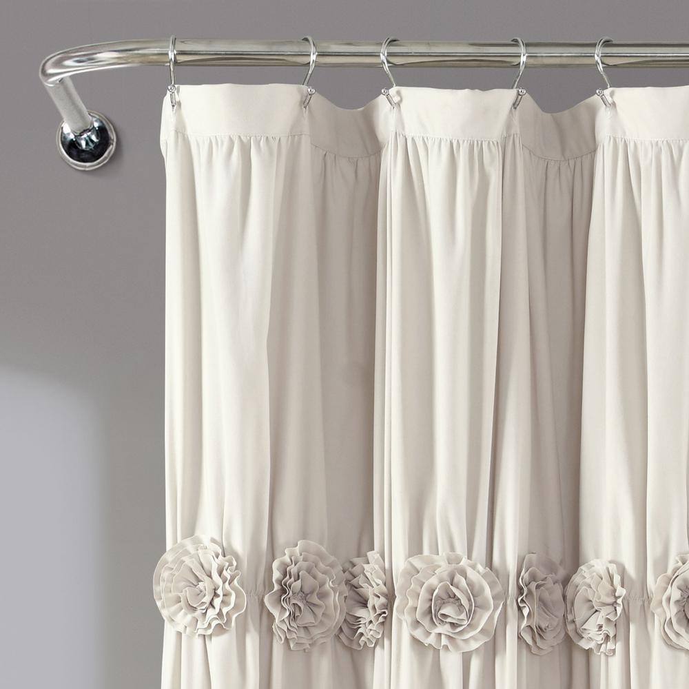 Neutral Polyester Floral Ruffled Shower Curtain, 72" x 72"