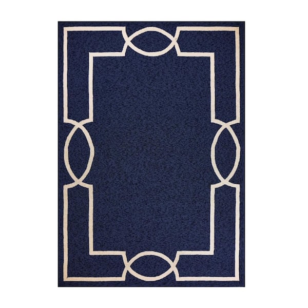 HomeRoots Blue, Ivory 2 X 3 ft. Hooked Polypropylene Rectangle Indoor/Outdoor Area Rug