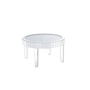 Amelia 32 in. Mirrored, Faux Diamonds Round Glass Coffee Table with Mirrored