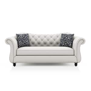 Moon Ridge 86.5 in. Rolled Arm Polyester Straight Tufted Sofa in White