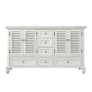 Timeless Home 60 in. W x 22 in. D x 35 in. H Double Bathroom Vanity in Antique White with White Marble and White Basin