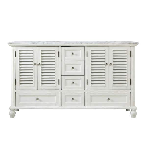 Unbranded Timeless Home 60 in. W x 22 in. D x 35 in. H Double Bathroom Vanity in Antique White with White Marble and White Basin