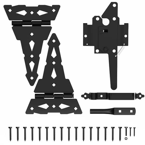 WINSOON Black Gate Hinge and Latch Set Decorative Latch Gate Kit