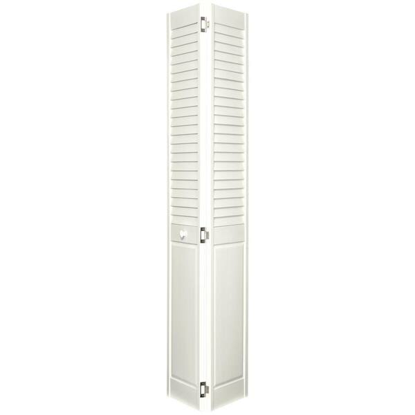 Home Fashion Technologies 24 in. x 80 in. Louver/Panel Behr Off White Solid Wood Interior Closet Bi-fold Door