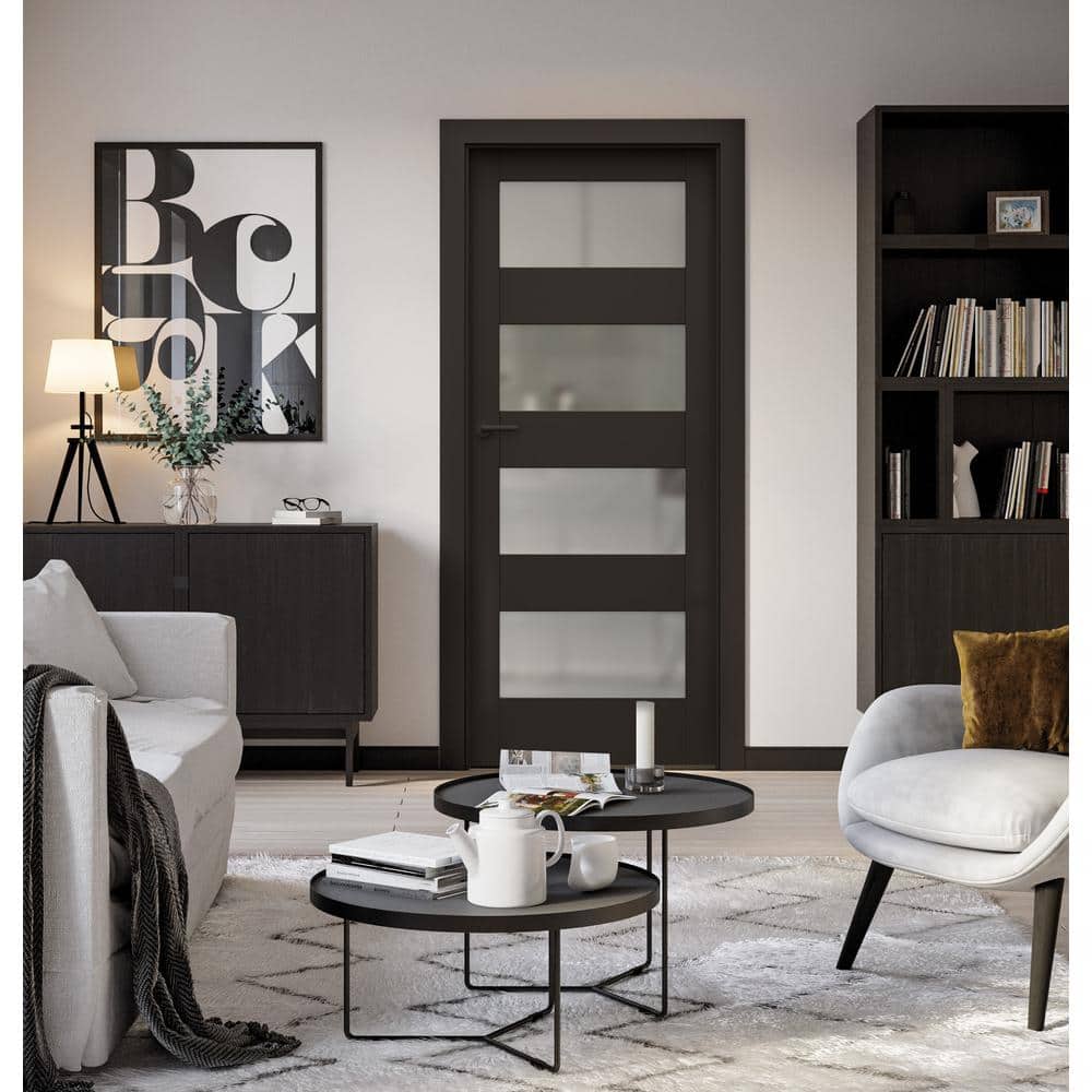 PortaVerte 32 in. W x 80 in. H Black Solid Wood/Core PreHung Frosted Glass/