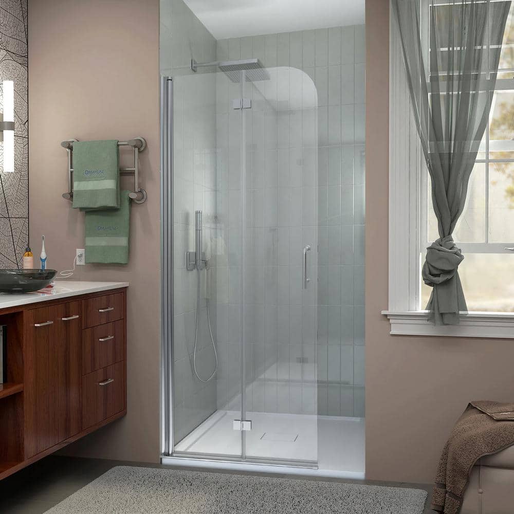 30 in. W x 72 in. H Bi Fold Frameless Shower Doors in Chrome Clear Tempered