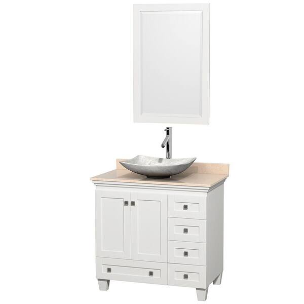Wyndham Collection Acclaim 36 in. W Vanity in White with Marble Vanity Top in Ivory, White Carrara Marble Sink and Mirror