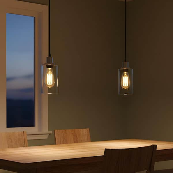 1-Light Rustic Farmhouse Brushed Nickel Pendant Light, Industrial Hanging Fixture for Kitchen Island Dining Room, 2-Pack