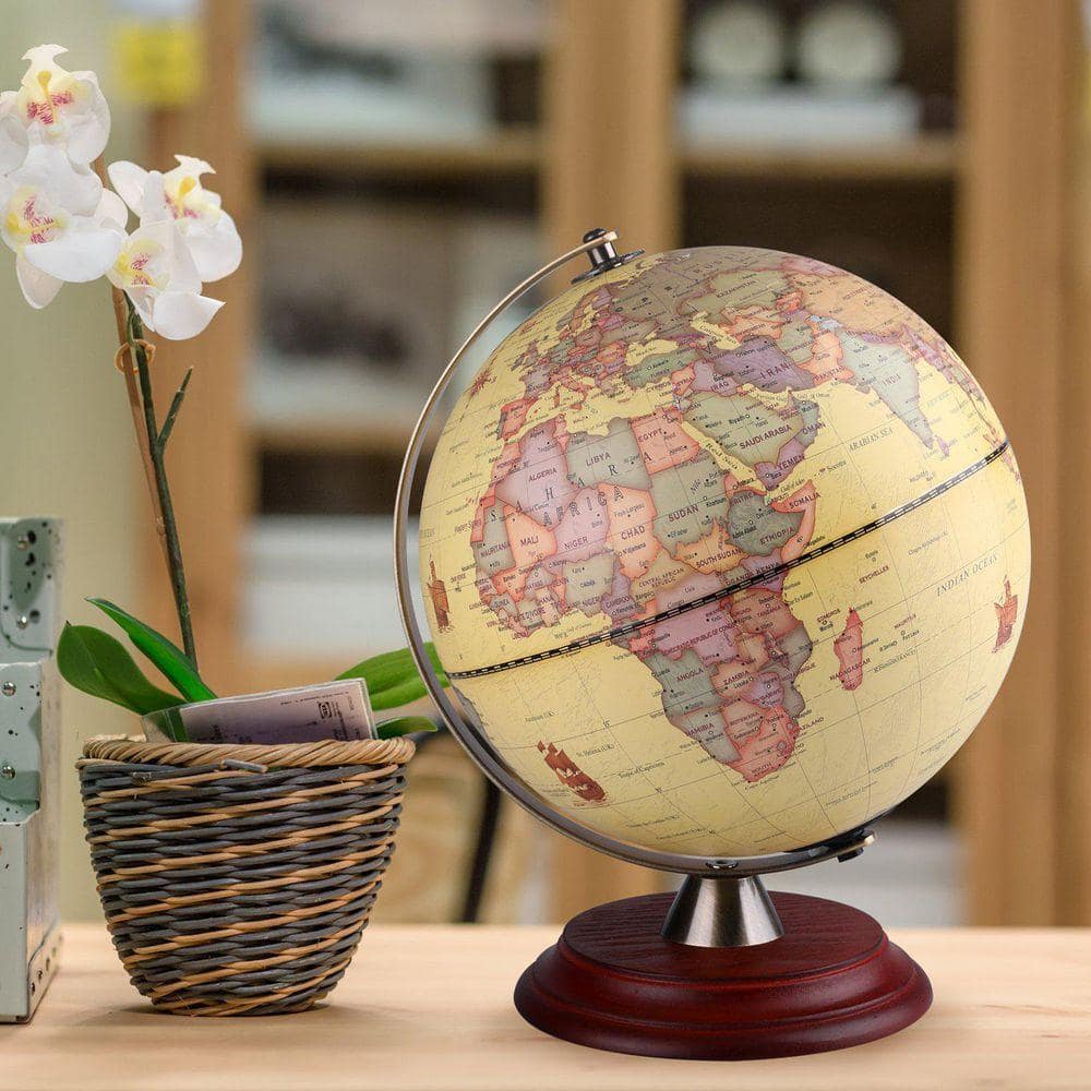 Angel Sar 11 in. H Illuminated World Globe with Wooden Stand