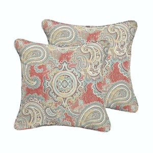 Coral/Aqua Paisley Outdoor Corded Throw Pillows (2-Pack)