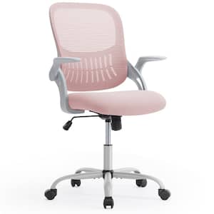 Mesh Back Ergonomic Computer Office Chair 360° Wheels in Pink with Lumbar Support and Comfy Flip-up Arms