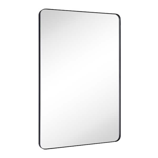 TEHOME Kengston 30 in. W x 48 in. H Rectangular Stainless Steel Metal Framed Wall Mounted Bathroom Vanity Mirror in Matt Black