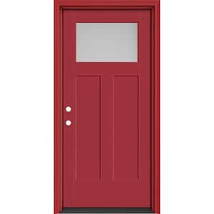 Performance Door System 36 in. x 80 in. Winslow Pearl Right-Hand Inswing Red Smooth Fiberglass Prehung Front Door