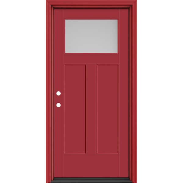 Performance Door System 36 in.x 80 in. Winslow Frosted Glass Right-Hand Inswing Red Smooth Fiberglass Prehung Front Door
