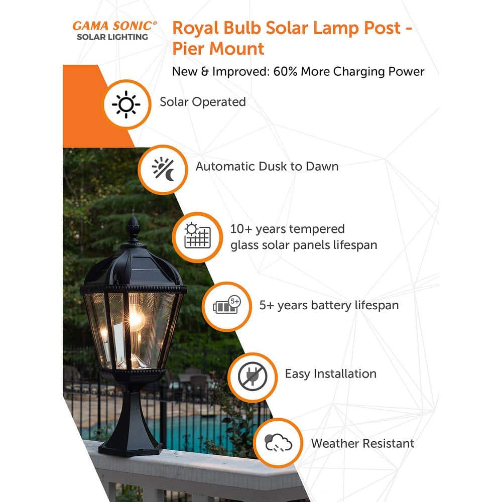 Black Aluminum and Glass Solar LED Lamp Post